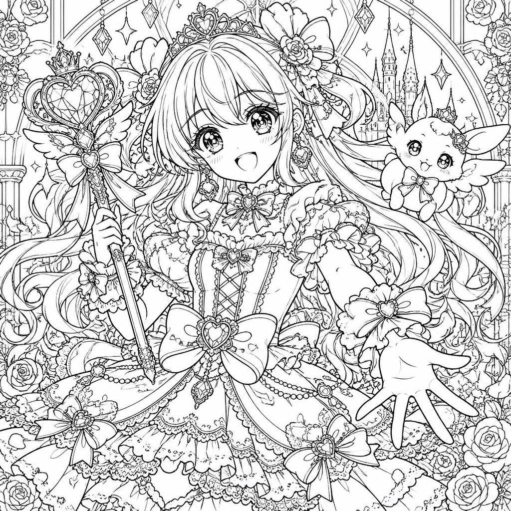 Example intricate-detail adult coloring book page from the Anime Characters topic, shown with a SAMPLE watermark