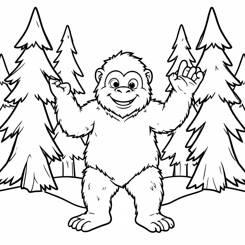 Example simple-detail adult coloring book page from the Bigfoot & Cryptids topic, shown with a SAMPLE watermark