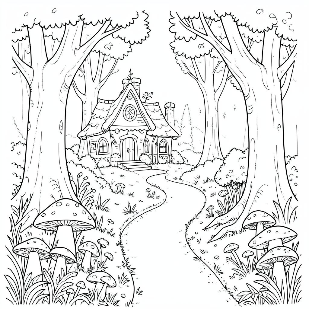Example medium-detail adult coloring book page from the Fantasy Realms topic, shown with a SAMPLE watermark