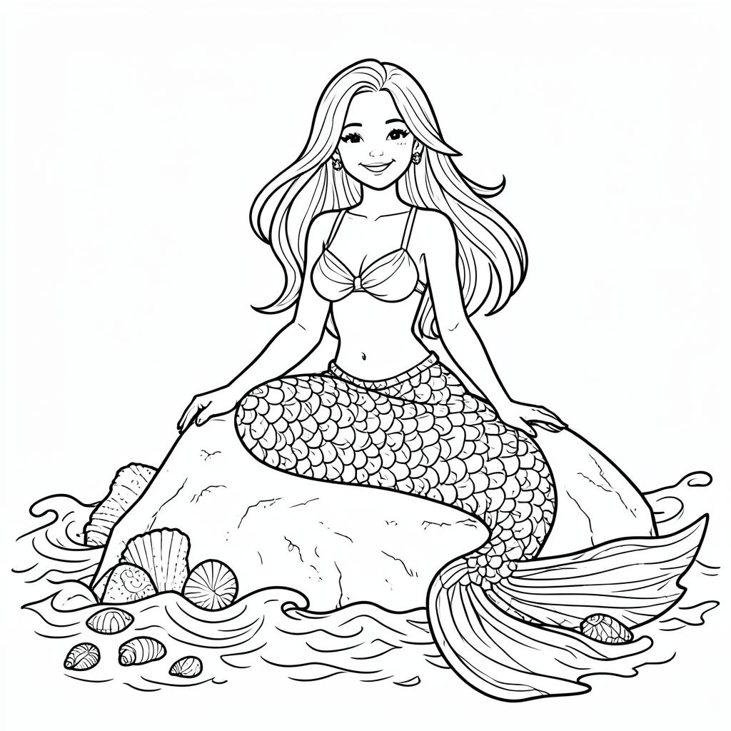 Example medium-detail adult coloring book page from the Mermaids topic, shown with a SAMPLE watermark