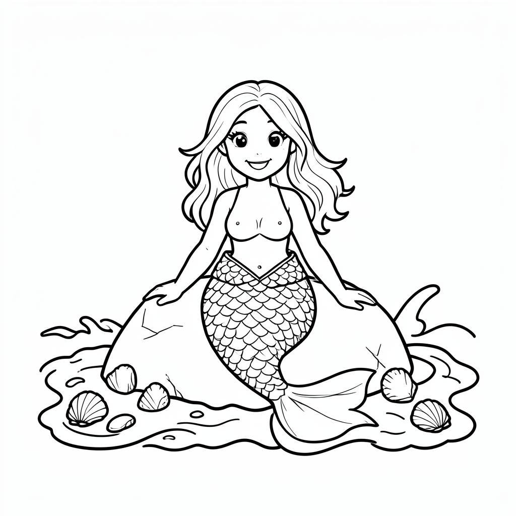 Example simple-detail adult coloring book page from the Mermaids topic, shown with a SAMPLE watermark