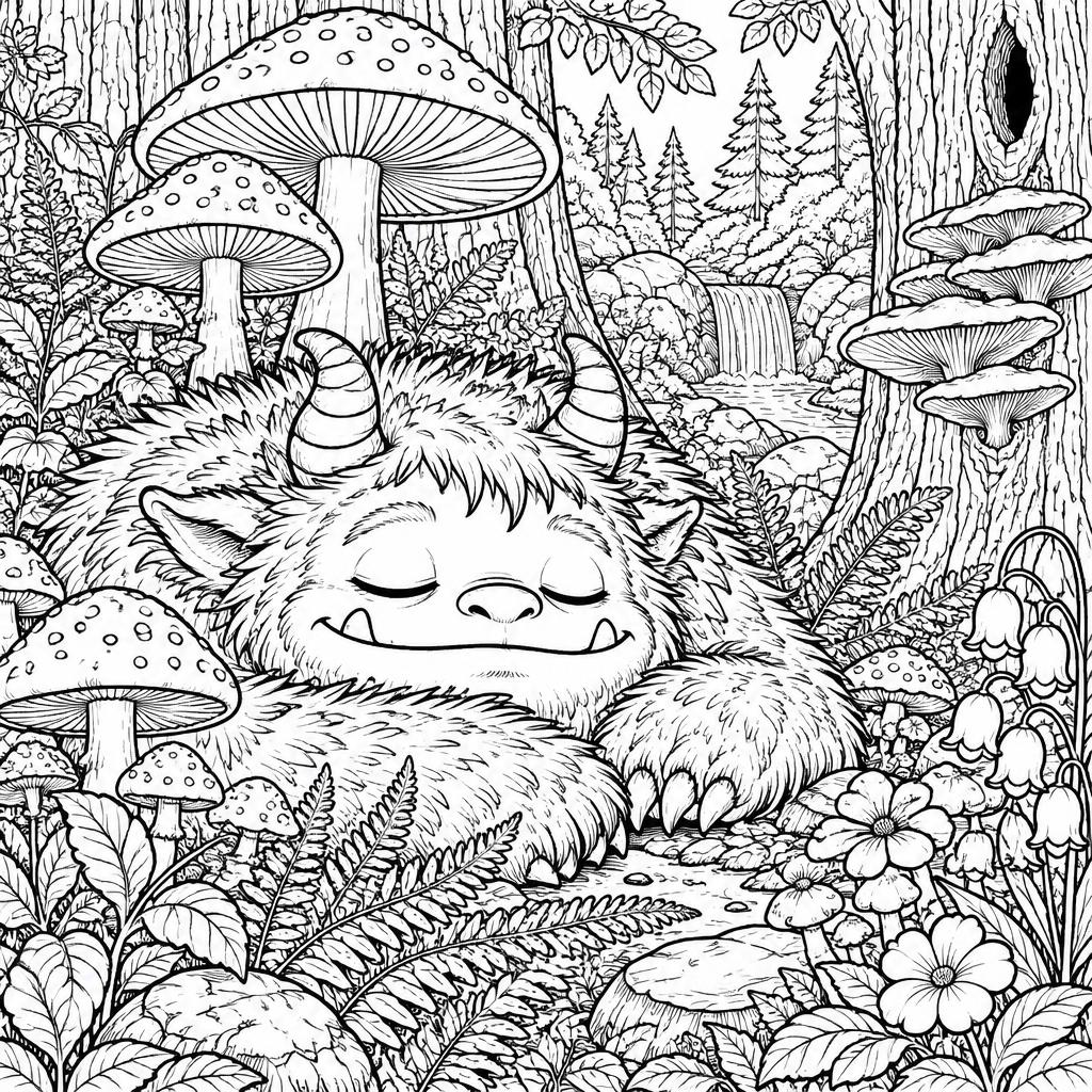 Example intricate-detail adult coloring book page from the Monsters topic, shown with a SAMPLE watermark