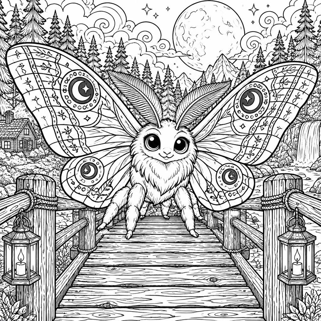 Example intricate-detail adult coloring book page from the Mothman & Mystical Legends topic, shown with a SAMPLE watermark