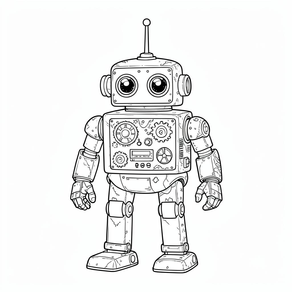 Example medium-detail adult coloring book page from the Robots topic, shown with a SAMPLE watermark