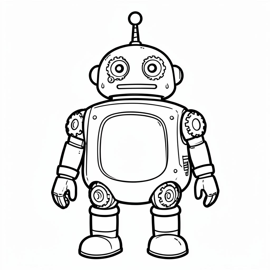 Example simple-detail adult coloring book page from the Robots topic, shown with a SAMPLE watermark