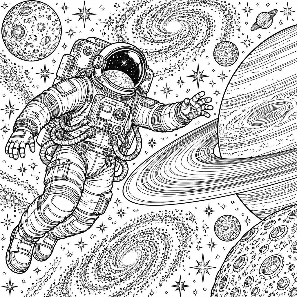 Example intricate-detail adult coloring book page from the Deep Space topic, shown with a SAMPLE watermark