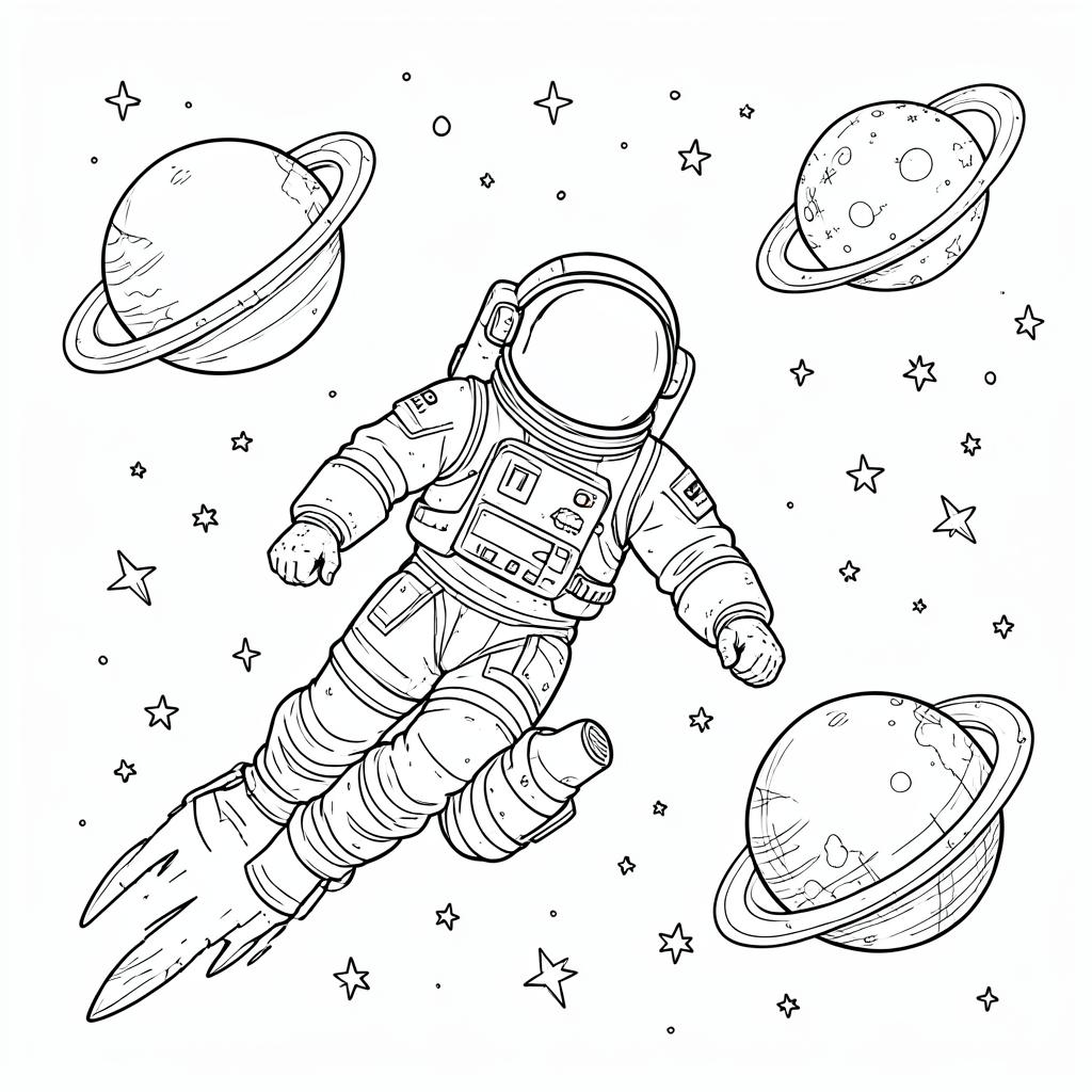 Example medium-detail adult coloring book page from the Deep Space topic, shown with a SAMPLE watermark