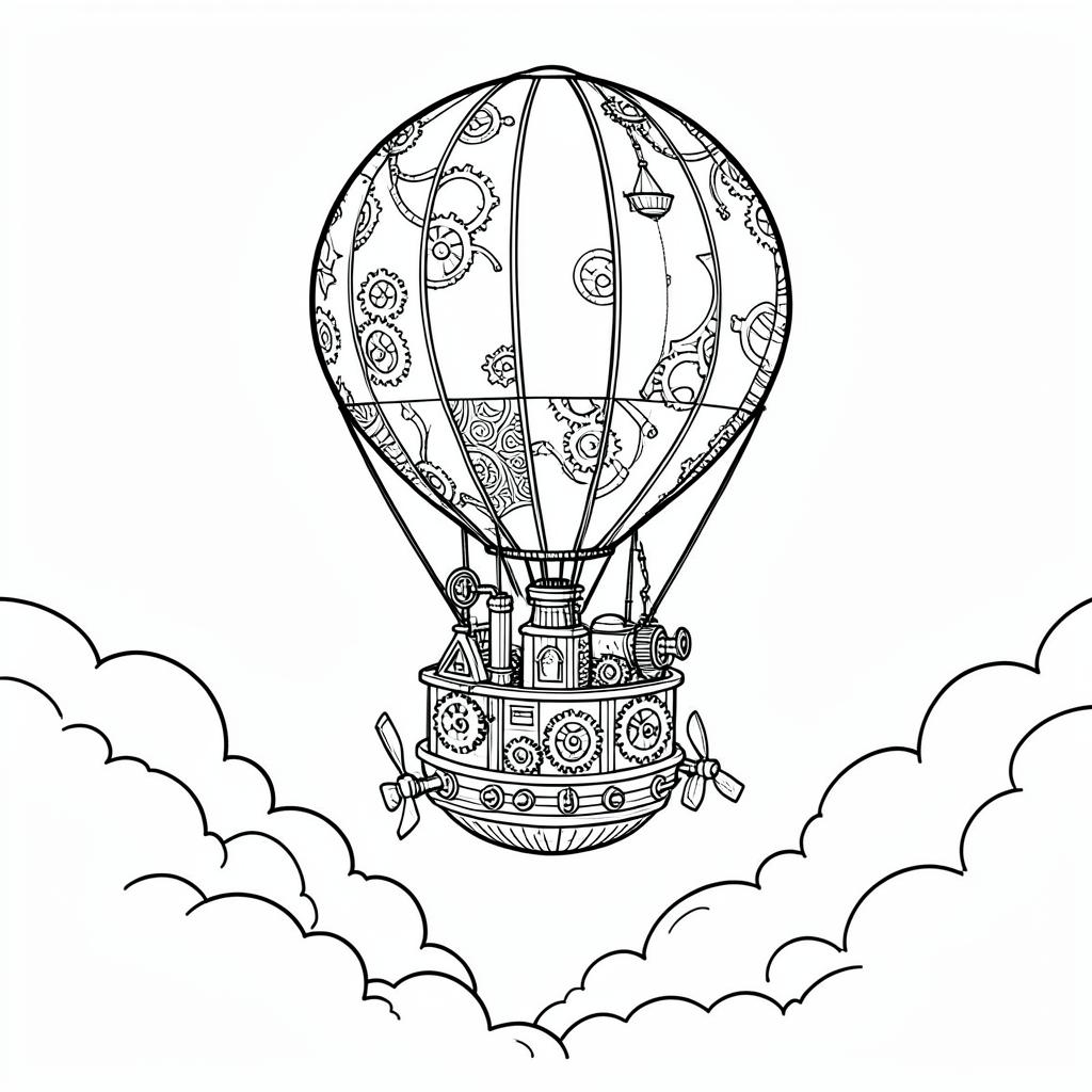 Example medium-detail adult coloring book page from the Steampunk topic, shown with a SAMPLE watermark