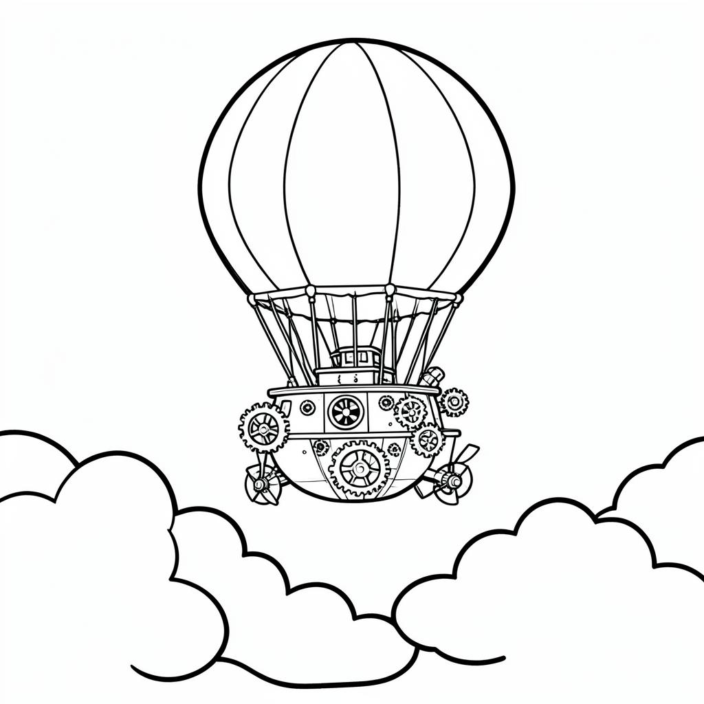 Example simple-detail adult coloring book page from the Steampunk topic, shown with a SAMPLE watermark