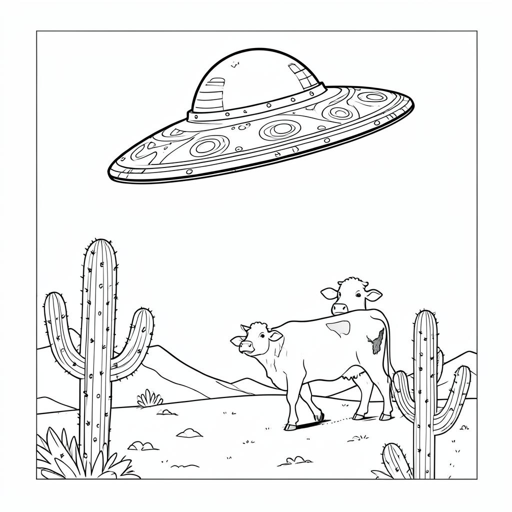 Example medium-detail adult coloring book page from the UFOs & Cosmos topic, shown with a SAMPLE watermark